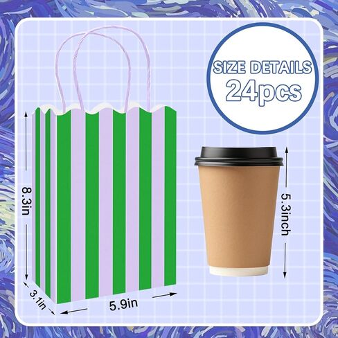 Whaline 24 Pcs Colorful Paper Gift Bag Treat Bags with Handles Stripe Scalloped Candy Goodie Bags for Party Favors Supplies in Saudi Arabia