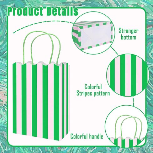 Whaline 24 Pcs Colorful Paper Gift Bag Treat Bags with Handles Stripe Scalloped Candy Goodie Bags for Party Favors Supplies in Saudi Arabia