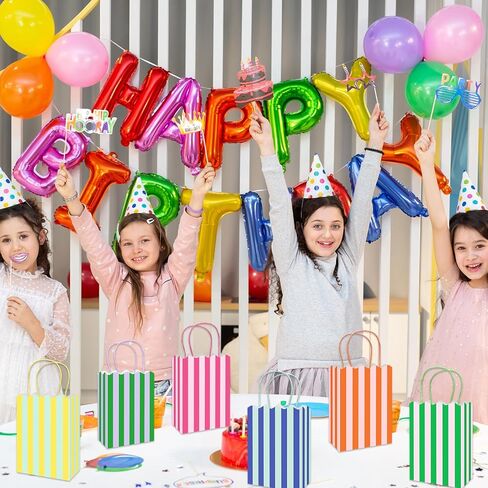 Whaline 24 Pcs Colorful Paper Gift Bag Treat Bags with Handles Stripe Scalloped Candy Goodie Bags for Party Favors Supplies in Saudi Arabia