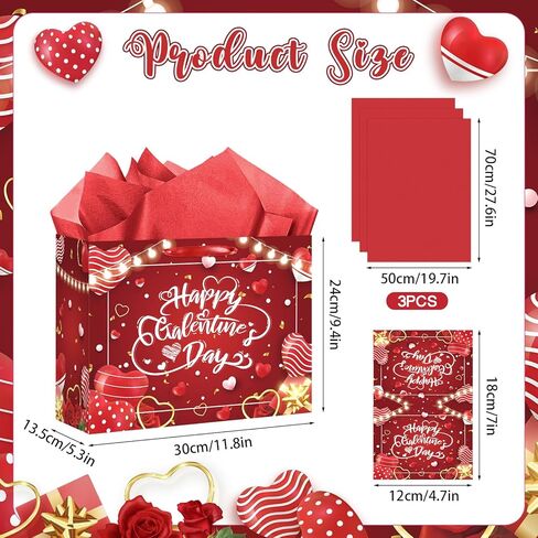Galentine Gift Bag with Greeting Card and Tissue Paper Red Happy Galentine's Day Party Favor Bags Large Valentine's Day Gift Wrapping Paper Bag for Women Lady Girls Best Bestie Holiday Party Supplies in Saudi Arabia