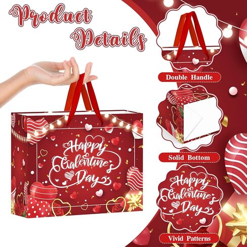 Galentine Gift Bag with Greeting Card and Tissue Paper Red Happy Galentine's Day Party Favor Bags Large Valentine's Day Gift Wrapping Paper Bag for Women Lady Girls Best Bestie Holiday Party Supplies in Saudi Arabia