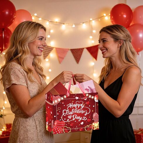 Galentine Gift Bag with Greeting Card and Tissue Paper Red Happy Galentine's Day Party Favor Bags Large Valentine's Day Gift Wrapping Paper Bag for Women Lady Girls Best Bestie Holiday Party Supplies in Saudi Arabia