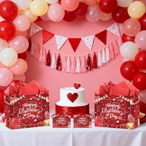 Galentine Gift Bag with Greeting Card and Tissue Paper Red Happy Galentine's Day Party Favor Bags Large Valentine's Day Gift Wrapping Paper Bag for Women Lady Girls Best Bestie Holiday Party Supplies in Saudi Arabia