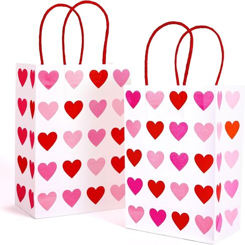 FYSUIMU 24Pcs Valentine' s Day Paper Gift Bags Red Pink Love Heart Candy Goodie Bags with Handles for Wedding Anniversary Mother' s Day Birthday Party Favors in Saudi Arabia