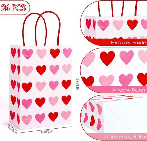 FYSUIMU 24Pcs Valentine' s Day Paper Gift Bags Red Pink Love Heart Candy Goodie Bags with Handles for Wedding Anniversary Mother' s Day Birthday Party Favors in Saudi Arabia
