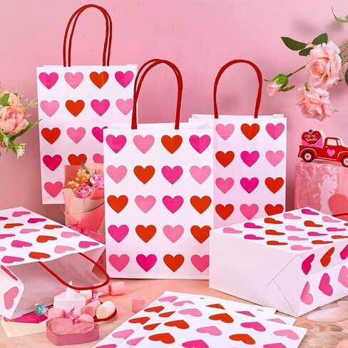 FYSUIMU 24Pcs Valentine' s Day Paper Gift Bags Red Pink Love Heart Candy Goodie Bags with Handles for Wedding Anniversary Mother' s Day Birthday Party Favors in Saudi Arabia