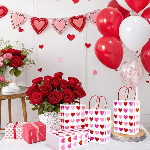 FYSUIMU 24Pcs Valentine' s Day Paper Gift Bags Red Pink Love Heart Candy Goodie Bags with Handles for Wedding Anniversary Mother' s Day Birthday Party Favors in Saudi Arabia