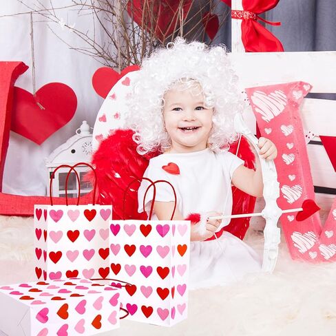 FYSUIMU 24Pcs Valentine' s Day Paper Gift Bags Red Pink Love Heart Candy Goodie Bags with Handles for Wedding Anniversary Mother' s Day Birthday Party Favors in Saudi Arabia
