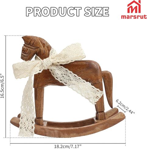 Wood Rocking Horse for Decor & Cake Topper with Ribbon, Wooden Vintage Statue, Desk Centerpiece, Unique Collectible Decorative Figurine Ornament for Table Holiday Decoration Housewarming Gift, C in Saudi Arabia