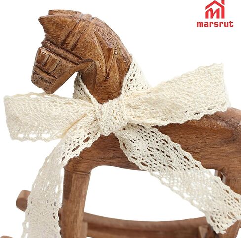 Wood Rocking Horse for Decor & Cake Topper with Ribbon, Wooden Vintage Statue, Desk Centerpiece, Unique Collectible Decorative Figurine Ornament for Table Holiday Decoration Housewarming Gift, C in Saudi Arabia