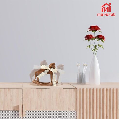 Wood Rocking Horse for Decor & Cake Topper with Ribbon, Wooden Vintage Statue, Desk Centerpiece, Unique Collectible Decorative Figurine Ornament for Table Holiday Decoration Housewarming Gift, C in Saudi Arabia