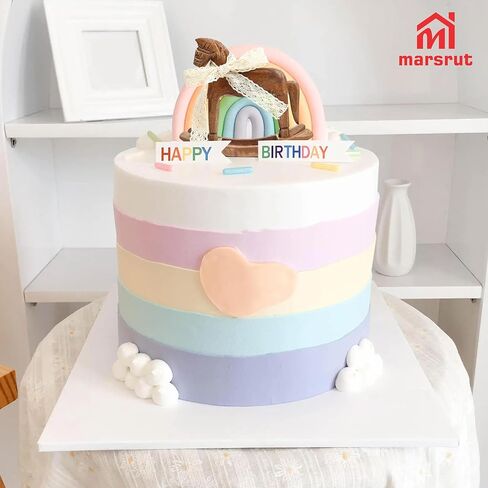 Wood Rocking Horse for Decor & Cake Topper with Ribbon, Wooden Vintage Statue, Desk Centerpiece, Unique Collectible Decorative Figurine Ornament for Table Holiday Decoration Housewarming Gift, C in Saudi Arabia