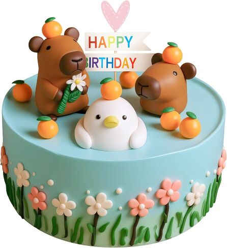 10 Pcs Capybara Cake Toppers Capybara Birthday Party Cake Decoration Soft Clay Imitation Woodland Duck Animal Orange for Birthday Baby Shower Party in Saudi Arabia