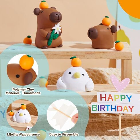 10 Pcs Capybara Cake Toppers Capybara Birthday Party Cake Decoration Soft Clay Imitation Woodland Duck Animal Orange for Birthday Baby Shower Party in Saudi Arabia