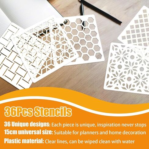 36 قطعة من استنسلات تجريدية هندسية قابلة لإعادة الاستخدام مجوفة من قوالب الطلاء ديكور لوازم DIY للرسم على الحائط والقماش والأثاث الخشبي in Saudi Arabia