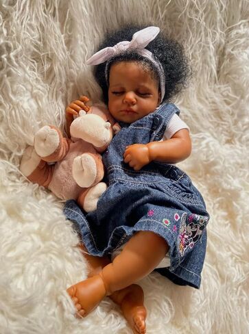 Anano Black Reborn Baby Dolls Silicone Full Body 18 in Realistic Baby Doll, Full Silicone Babys Doll, African American Babys Biracial Girl, Black Reborn Dolls with Accessories in Saudi Arabia