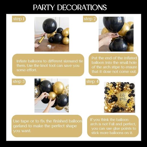 Jenlion Black and Gold Balloon Arch Kit with 2 Starburst Foil Balloons, 154pcs 18/12/10/5in Confetti Garland for 2026 Graduation New Years Eve Birthday Retirement Party Decorations in Saudi Arabia