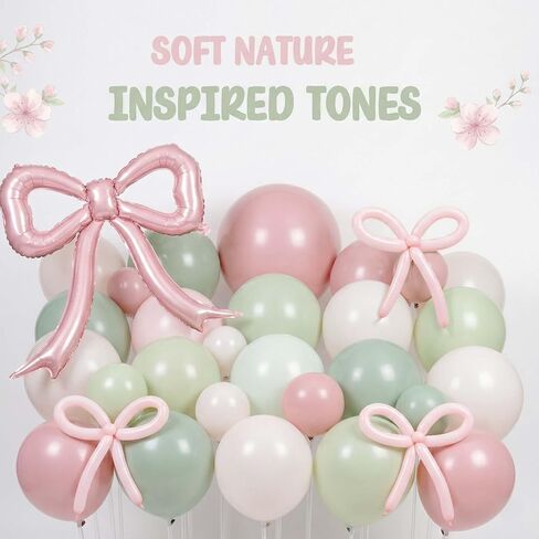 زينة استحمام الطفل الربيعية مع مجموعة قوس بالون الوردي والأخضر وبالونات من رقائق الفويل على شكل فيونكة لؤلؤية من أجل طفل رضيع في أزهار وديكورات الغابات ومستلزمات الحفلات in Kuwait