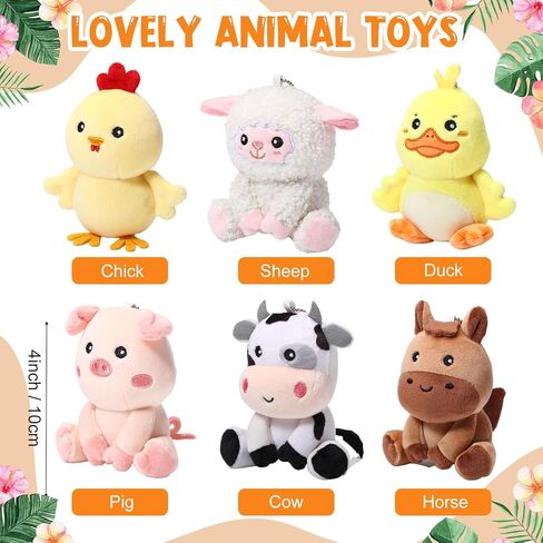 Aoriher 6 Pcs Mini Plush Farm Animals Bulk 4 Inch Cute Stuffed Animals Plush Horse Cow Pig Sheep Duck Chick for Baby Shower Birthday Gift Farm Themed Party Prizes Easter Stuffers in Saudi Arabia