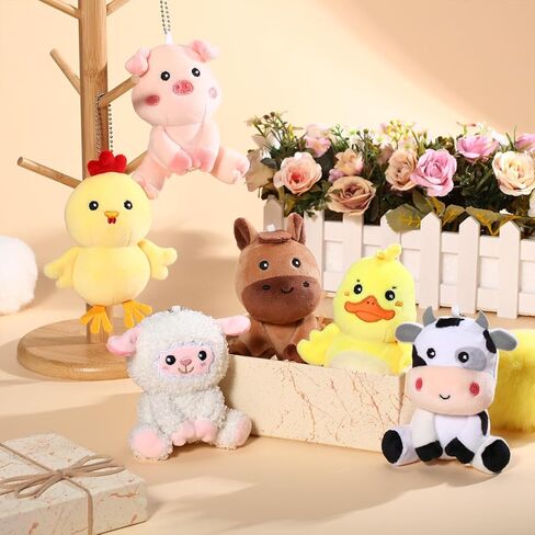 Aoriher 6 Pcs Mini Plush Farm Animals Bulk 4 Inch Cute Stuffed Animals Plush Horse Cow Pig Sheep Duck Chick for Baby Shower Birthday Gift Farm Themed Party Prizes Easter Stuffers in Saudi Arabia