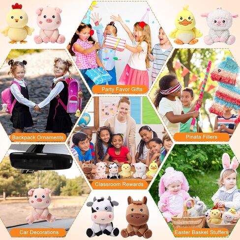 Aoriher 6 Pcs Mini Plush Farm Animals Bulk 4 Inch Cute Stuffed Animals Plush Horse Cow Pig Sheep Duck Chick for Baby Shower Birthday Gift Farm Themed Party Prizes Easter Stuffers in Saudi Arabia