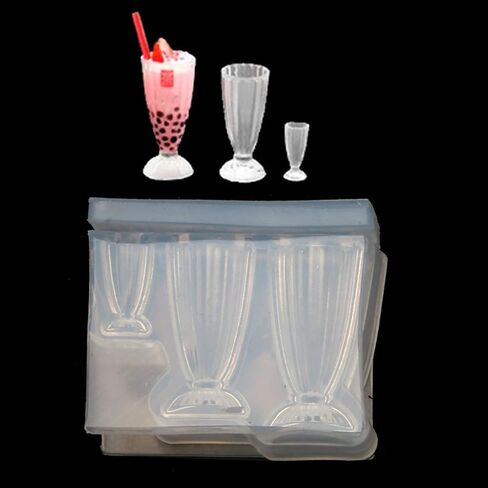 DIY Pendant,DIY 3D Glass Bottle Resin Mold Goblet Cup Simulated Food Mini Cake Silicone Mold, Clear, As the pictures shown in Saudi Arabia