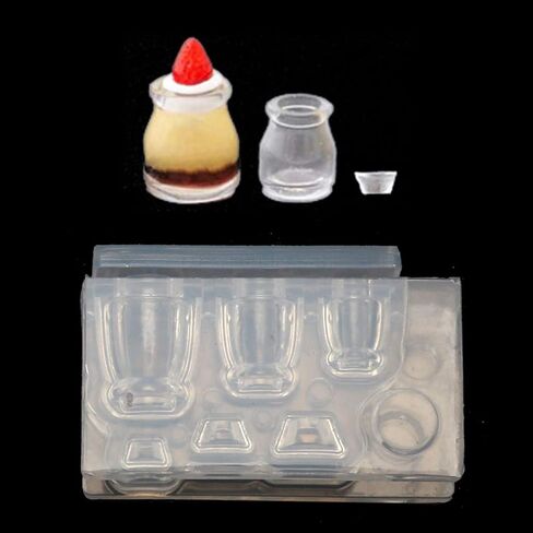 DIY Pendant,DIY 3D Glass Bottle Resin Mold Goblet Cup Simulated Food Mini Cake Silicone Mold, Clear, As the pictures shown in Saudi Arabia