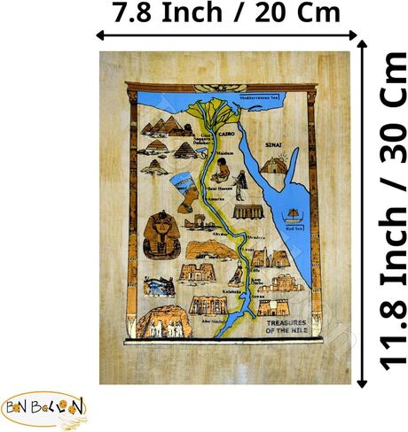 ورق البردي المصري الأصلي المرسوم يدويًا على ورق الفراعنة القدماء خريطة مصر الفرعونية الملك توت كليوباترا التمرير القديم برديات الفرعون الهيروغليفية (11.8 بوصة × 7.8 بوصة / 30 × 20 سم) in Saudi Arabia