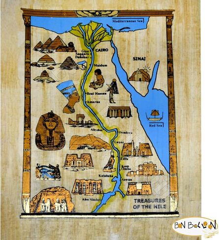 ورق البردي المصري الأصلي المرسوم يدويًا على ورق الفراعنة القدماء خريطة مصر الفرعونية الملك توت كليوباترا التمرير القديم برديات الفرعون الهيروغليفية (11.8 بوصة × 7.8 بوصة / 30 × 20 سم) in Saudi Arabia