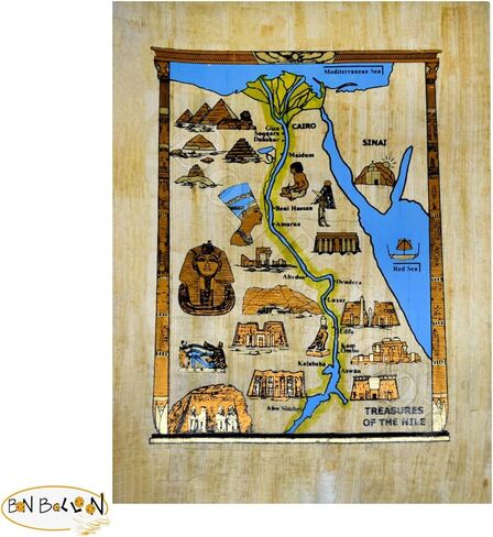 ورق البردي المصري الأصلي المرسوم يدويًا على ورق الفراعنة القدماء خريطة مصر الفرعونية الملك توت كليوباترا التمرير القديم برديات الفرعون الهيروغليفية (11.8 بوصة × 7.8 بوصة / 30 × 20 سم) in Saudi Arabia