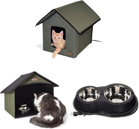 K&H Pet Products Outdoor Heated Kitty House, Heated Cat House for Outside Community Cats, Strays, and Ferals, Insulated Shelter, Warming Cold Weather House with Heated Pad for Winter, Olive/Olive in Saudi Arabia