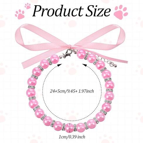 Pink Imitation Pearl Dog Necklace Collar with Bow, Adjustable Cat Jewelry for Small Medium Pets in Saudi Arabia