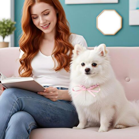 Pink Imitation Pearl Dog Necklace Collar with Bow, Adjustable Cat Jewelry for Small Medium Pets in Saudi Arabia