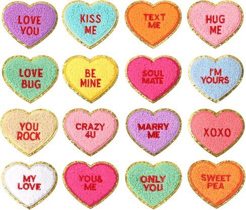 JarThenaAMCS 16 قطعة من حديد عيد الحب على رقعة حافة ذهبية حمراء مع محادثة وردية على شكل قلب مطرزة من الشانيل لملابس يدوية يدوية وسترات ظهر لإصلاح السراويل وديكورات قبعة الفستان in Kuwait