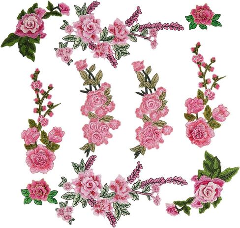 10Pcs 5 Styles Pink Flower Embroidered Patches Vintage Rose Sew on Patch Assorted Floral Embroidery Repair Badge Appliques Bulk for Sewing Making Dress Clothes Crafts Shirt Decor DIY Supply in Saudi Arabia