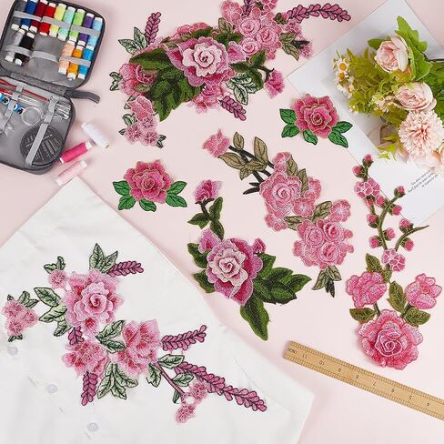 10Pcs 5 Styles Pink Flower Embroidered Patches Vintage Rose Sew on Patch Assorted Floral Embroidery Repair Badge Appliques Bulk for Sewing Making Dress Clothes Crafts Shirt Decor DIY Supply in Saudi Arabia