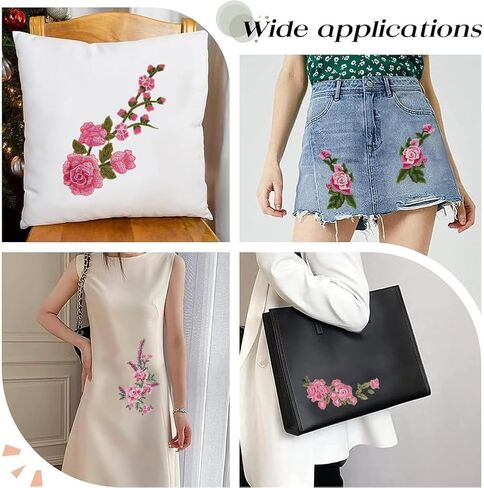 10Pcs 5 Styles Pink Flower Embroidered Patches Vintage Rose Sew on Patch Assorted Floral Embroidery Repair Badge Appliques Bulk for Sewing Making Dress Clothes Crafts Shirt Decor DIY Supply in Saudi Arabia
