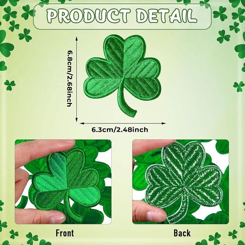 24 Pcs Shamrock Patches Irish Clover Embroidered Patch St Patrick Patch Lucky Shamrock Dark Green Irish Patches for Jackets Backpacks Bags Hats Clothing Arts Crafts in Saudi Arabia