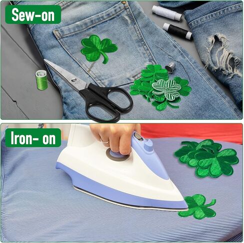 24 Pcs Shamrock Patches Irish Clover Embroidered Patch St Patrick Patch Lucky Shamrock Dark Green Irish Patches for Jackets Backpacks Bags Hats Clothing Arts Crafts in Saudi Arabia