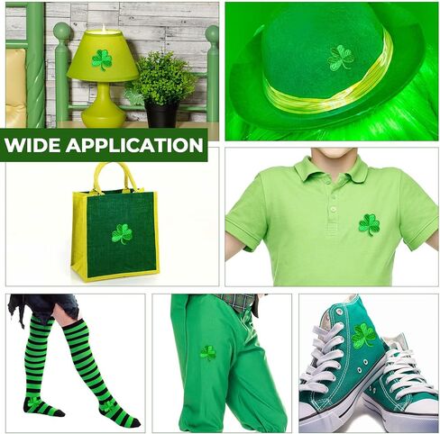 24 Pcs Shamrock Patches Irish Clover Embroidered Patch St Patrick Patch Lucky Shamrock Dark Green Irish Patches for Jackets Backpacks Bags Hats Clothing Arts Crafts in Saudi Arabia