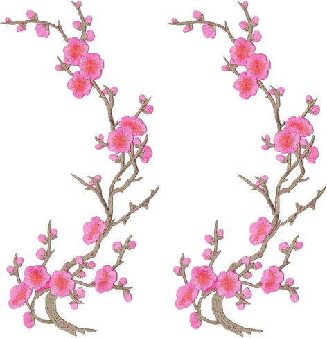 قطعتان من زهر البرقوق الوردي العتيق حديد على رقعة، تطريز زهرة الكرمة مخيط على الرقع، زينة زهور مطرزة لإصلاح فستان الزفاف والحرف اليدوية in Kuwait