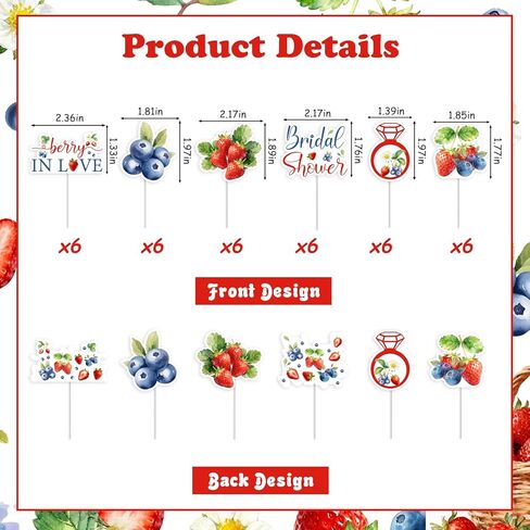 Cheereveal 36Pcs Blueberry Strawberry Cupcake Toppers, Berry in Love Cake Decorations, Fruit Berry Raspberry Themed Bridal Shower Bachelorette Birthday Baby Shower Party Supplies in Saudi Arabia