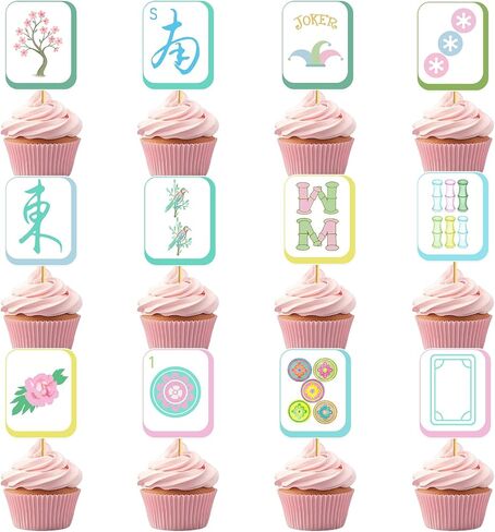48pcs Mahjong Cupcake Toppers: Mahjong Party Supplies Mahjong Cupcake Picks Funny Theme Cake Decorations for Birthday Game Night Party Decorations in Saudi Arabia