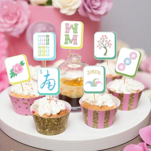 48pcs Mahjong Cupcake Toppers: Mahjong Party Supplies Mahjong Cupcake Picks Funny Theme Cake Decorations for Birthday Game Night Party Decorations in Saudi Arabia