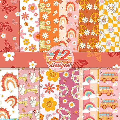 24 Sheets Orange Daisy Hippie Scrapbook Paper 12'' x 12'' Little Orange Daisy Boho Pattern Paper Pack Retro Boho Double-Sided Scrapbook Pack for Photo Albums, Gift Wrapping, Journal Decoration in Saudi Arabia