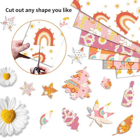 24 Sheets Orange Daisy Hippie Scrapbook Paper 12'' x 12'' Little Orange Daisy Boho Pattern Paper Pack Retro Boho Double-Sided Scrapbook Pack for Photo Albums, Gift Wrapping, Journal Decoration in Saudi Arabia