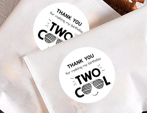 120pcs Two Cool Birthday Stickers, 1.6 Inch Round Thank You Stickers for 2nd Birthday Party, Black and White Sunglasses Theme Favor Labels for Boys Gift Bags, Boxes, and Cards in Saudi Arabia