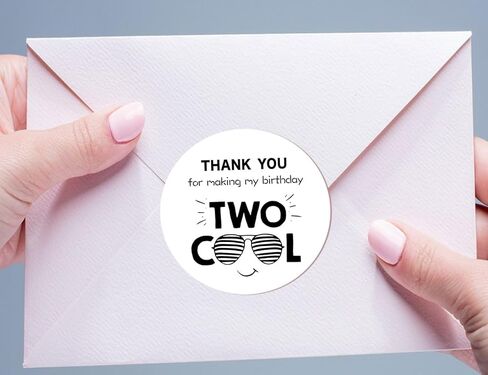 120pcs Two Cool Birthday Stickers, 1.6 Inch Round Thank You Stickers for 2nd Birthday Party, Black and White Sunglasses Theme Favor Labels for Boys Gift Bags, Boxes, and Cards in Saudi Arabia