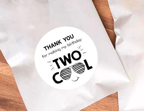 120pcs Two Cool Birthday Stickers, 1.6 Inch Round Thank You Stickers for 2nd Birthday Party, Black and White Sunglasses Theme Favor Labels for Boys Gift Bags, Boxes, and Cards in Saudi Arabia