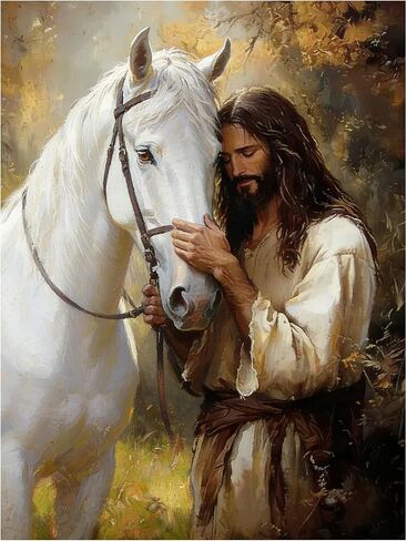 Jesus & Horse Diamond Art Painting Kit for Adults: 5D Full Drill Gem Painting with Diamond Dots. Sparkling DIY Christian Craft for Home Wall Decor, a Thoughtful Gift for Beginners,12x16 Inch in Kuwait